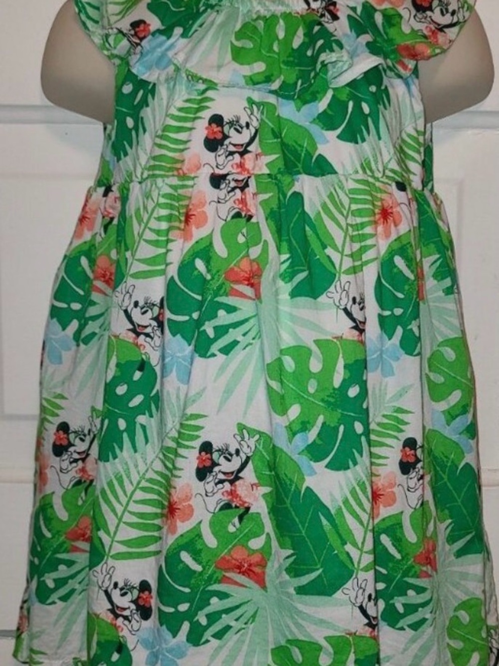 Green Tropical Leaf Kids Dress with Character Print